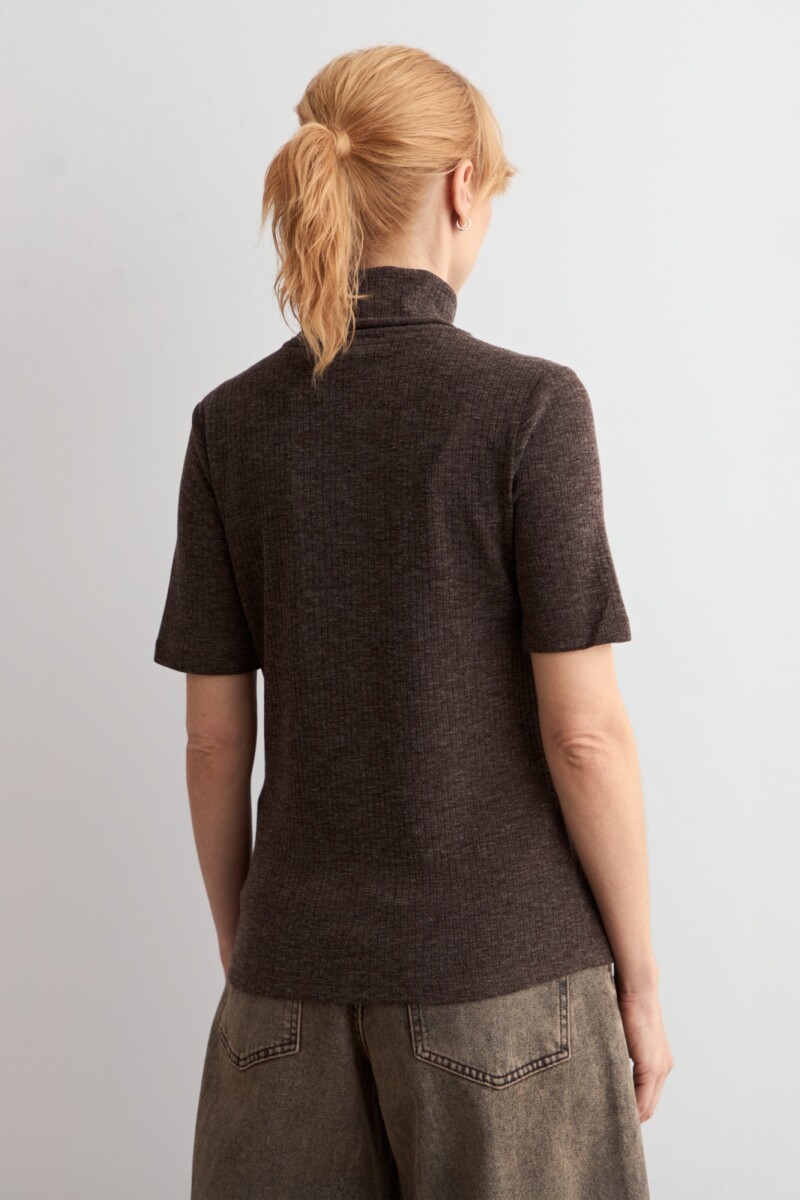 Polera manga corta acanalada chocolate melange