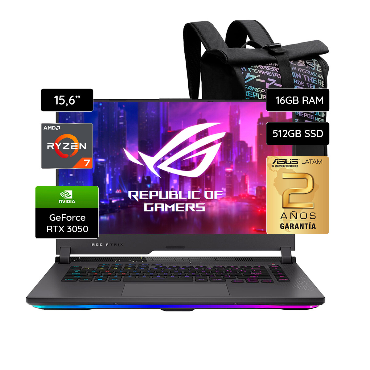 Notebook Gamer ROG Strix G15 15.6" Ryzen 7 6800H 512GB SSD / 8GB RAM G513RC-HN240W + Mochila ASUS ROG - Grey 