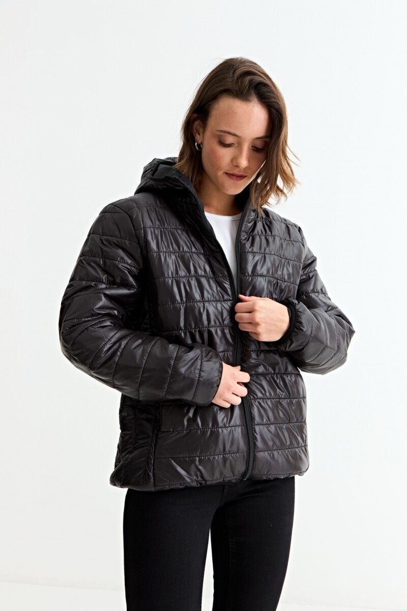 Campera puffer básica con capucha - Negro 