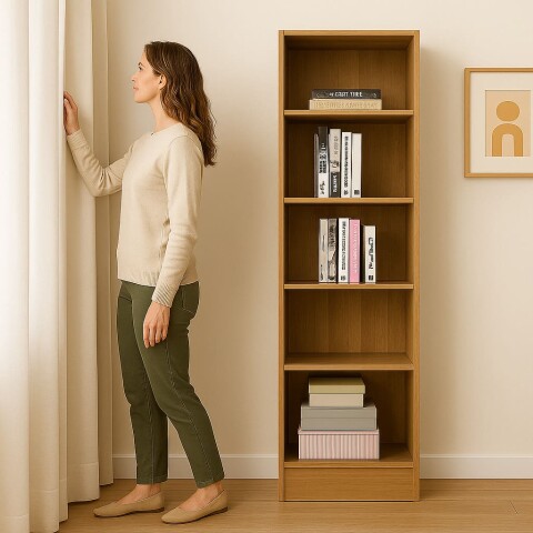 ESTANTERÍA BIBLIOTECA MULTIUSOS con 4 Estantes 47,9 x 170 x 27,5 cm - Marrón Simil Madera ESTANTERÍA BIBLIOTECA MULTIUSOS con 4 Estantes 47,9 x 170 x 27,5 cm - Marrón Simil Madera