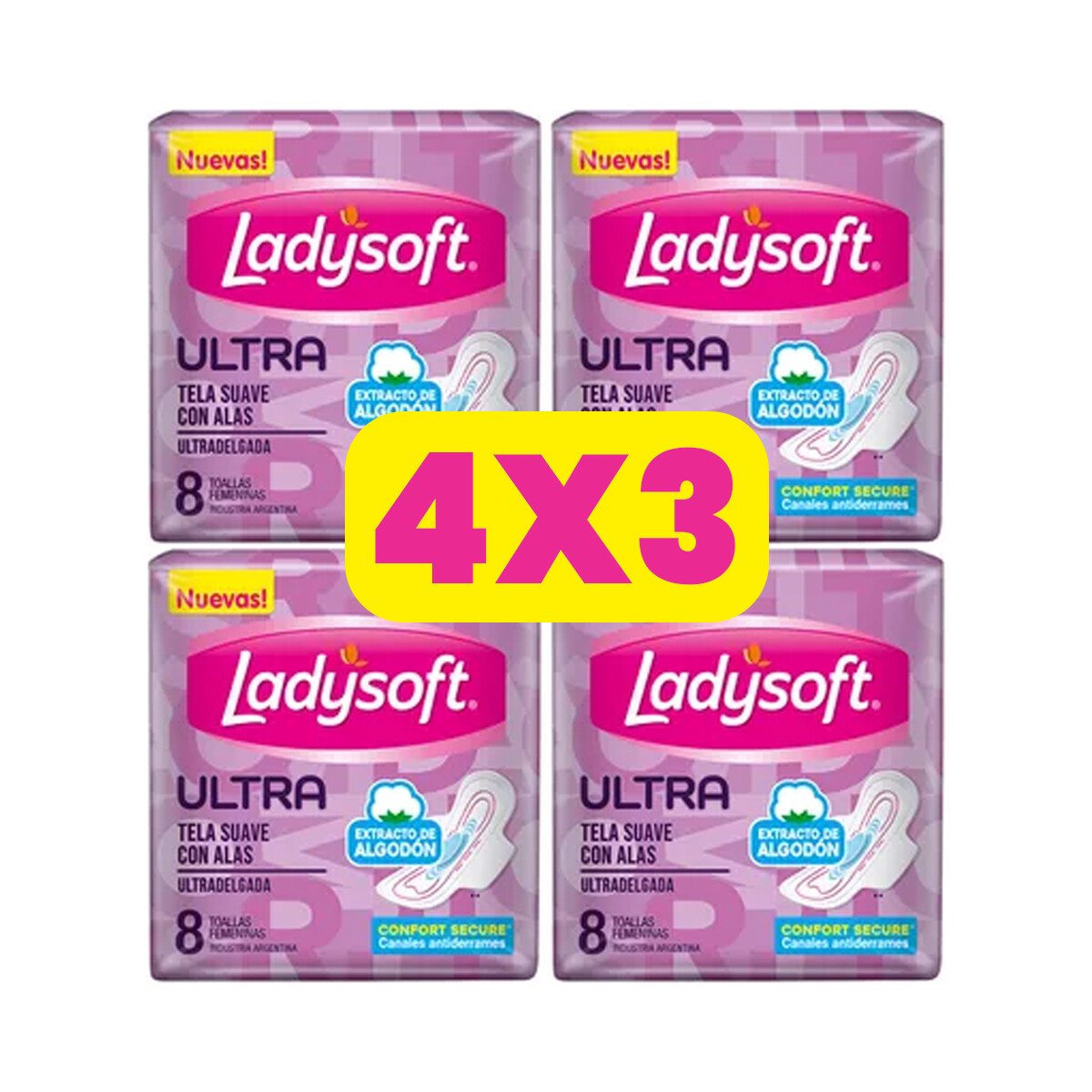Ladysoft Toalla Ultra Tela Suave c/Alas 8 Un. Oferta 4x3 