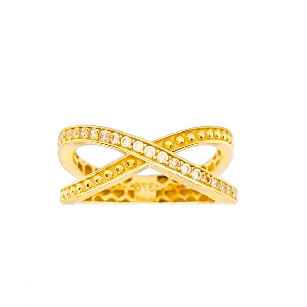 Anillo Cruzado Brillante -Oro bajo-Piedra Zirconia-AN8234 conpiedra
