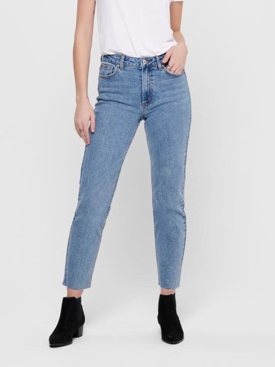 Jeans tiro alto, MOM fit - Light Blue Denim 