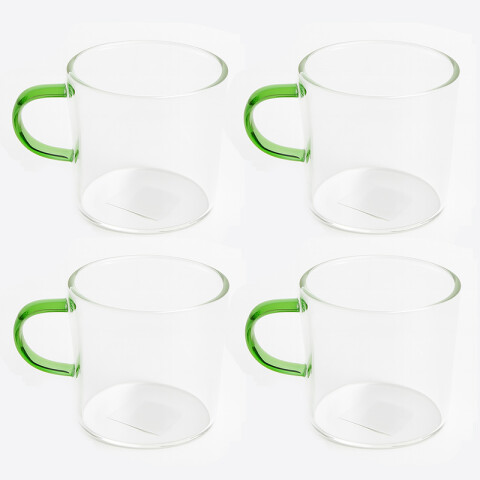 Taza de vidrio traslúcido con asa verde 5.5x5.5cm Taza De Vidrio Traslúcido Con Asa Verde 5.5x5.5cm