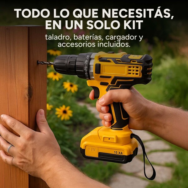 Taladro Percutor Atornillador Inalámbrico + 2 Baterías + Acc Color Amarillo Negro