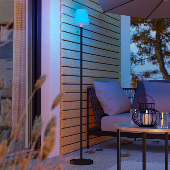 Lámpara de pie negro-blanco solar RGBWW IP54 EG3696