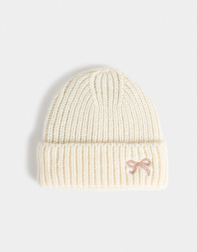 Gorro Cute Gorro Tejido Bordado - Blanco Crudo