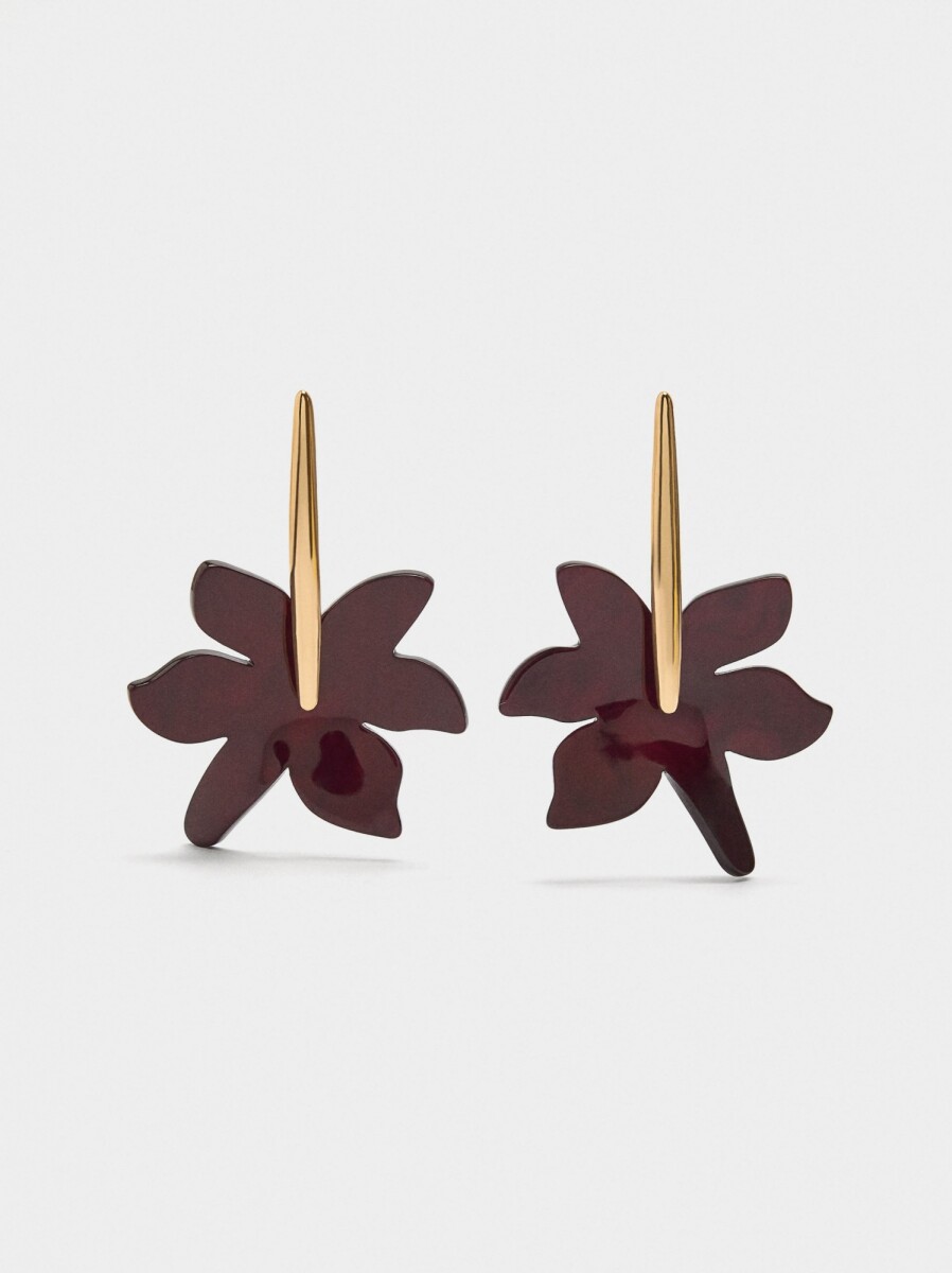 Pendientes Largos Con Flor Perlada - burdeos 