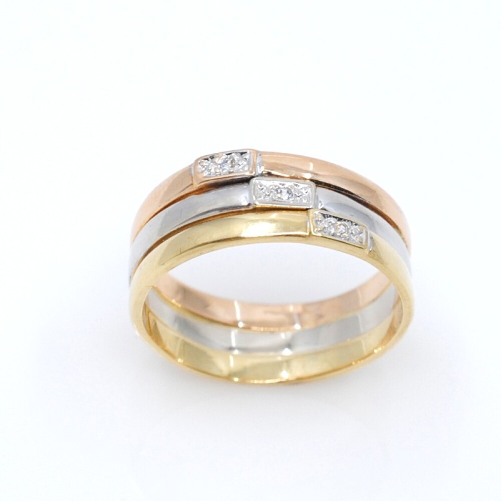 Anillo en oro 18k combinado (3 colores) con brillantes Anillo en oro 18k combinado (3 colores) con brillantes