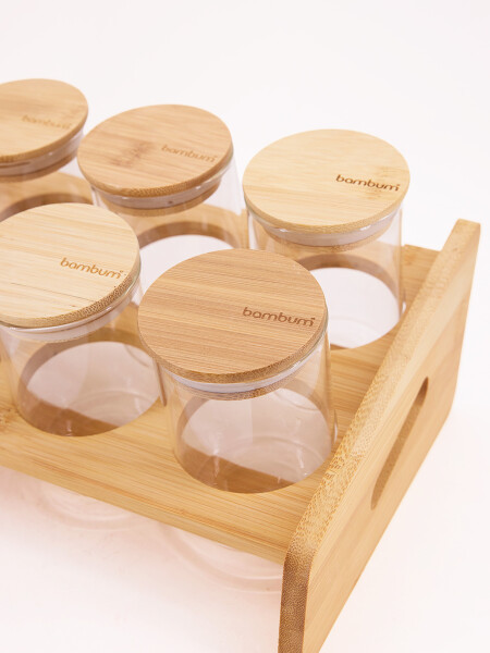 CONDIMIENTEROS CON SOPORTE 9PCS MADERA