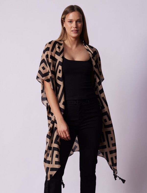 Kimono Printed NEGRO/BEIGE