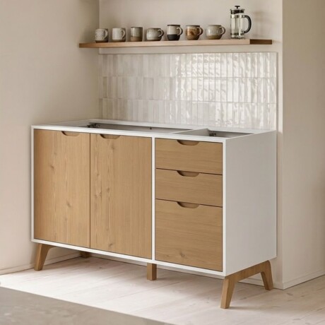 Bajo mesada 2 puertas 3 cajones Linea Veneza Blanco/Miel