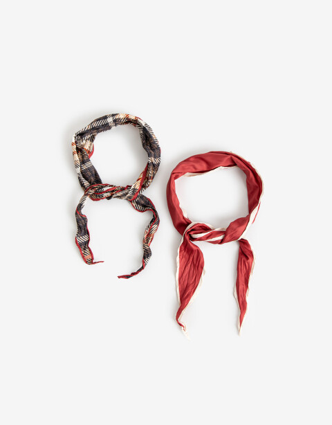 Pañuelos Raso Algodón Geometrico Set X2 Pañuelos Tartan + Rojo - Combinacion Multicolor