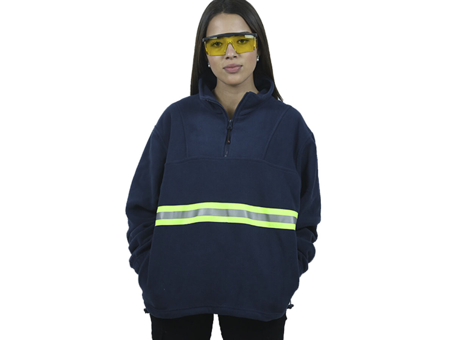 Buzo polar medio cierre con reflectivo Azul marino — TextilShop