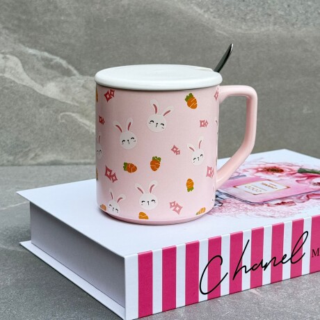 Taza De Cerámica Con Cucharita Y Tapa 400 ml. Taza De Cerámica Con Cucharita Y Tapa 400 ml.
