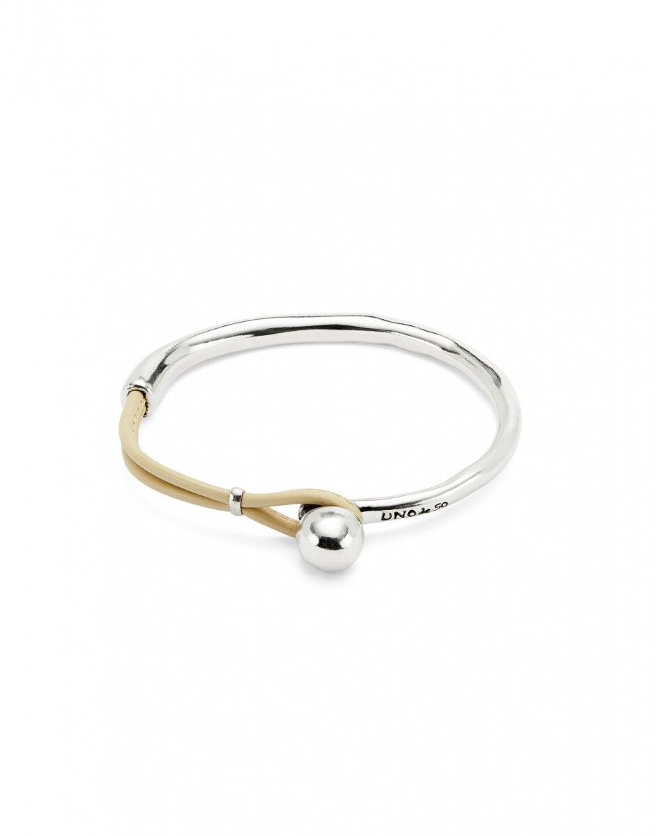 PULSERA SEMIRÍGIDA DE ALEACIÓN DE METALES BAÑADA EN ORO 18K CON CUERO MARFIL - Pulsera 