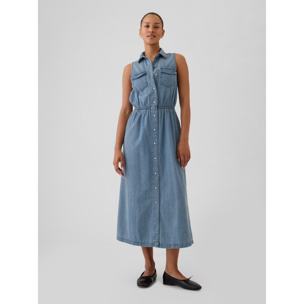 SL ARCHIVE WESTERN DENIM MIDI DRESS - LIGHT WASH 