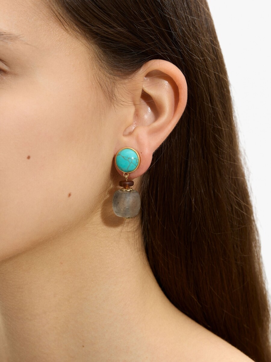 Pendientes Con Piedra Y Cuenta De Vidrio multicolor