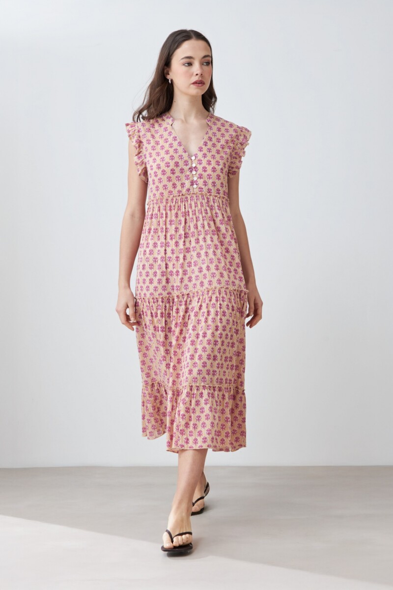 Maxi vestido romantico estampa liberty floral - rosa 