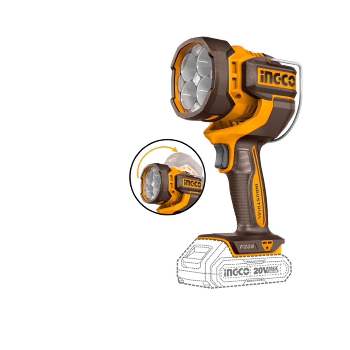 LINTERNA A BATERIA 2000 LUMENS 20V P20S S/BAT CWLI2088 INGCO 