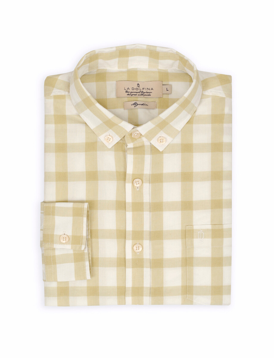 Camisa m/l lino cuadros Camisa m/l lino cuadros