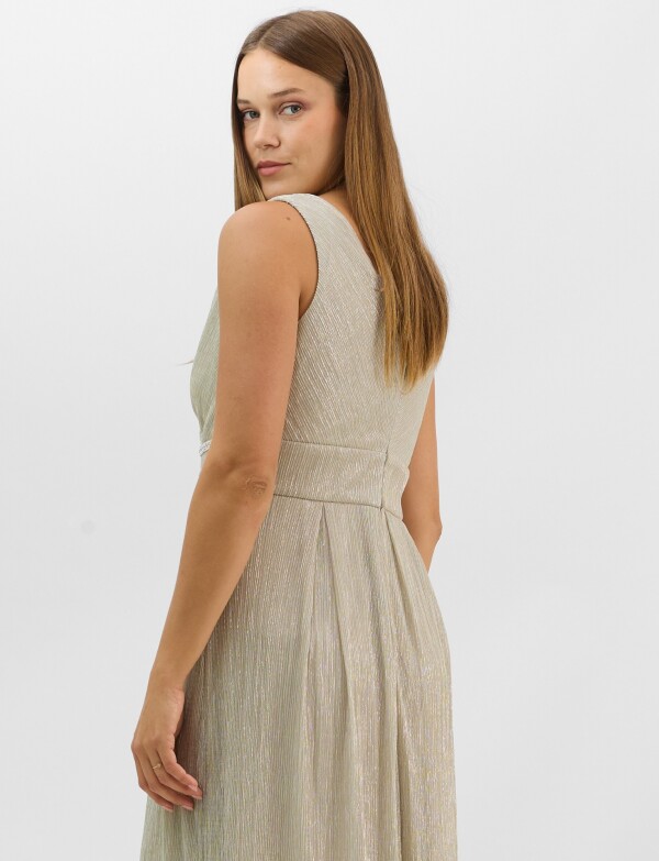 Vestido Gasa Con Lurex Y Cintura De Strass BEIGE