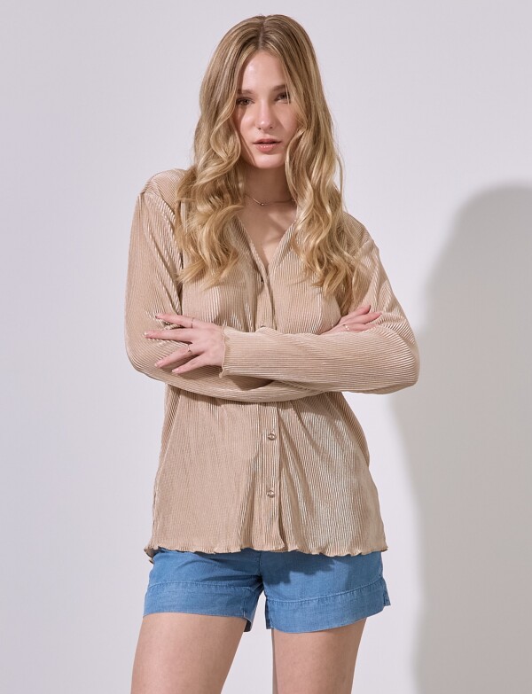 Camisa Saten Plisado BEIGE