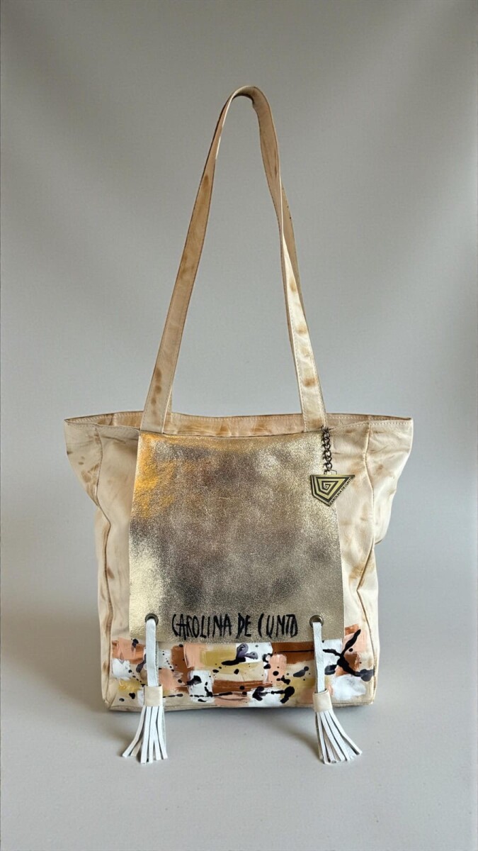 Cartera NIZA Línea Ottenta Natural Con Dorado Y Arte Pintado A Mano 