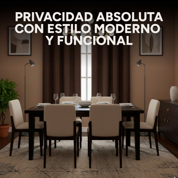 Cortina Blackout 100% Engomada Termica Set 2 Paños Tipo Lino Color Marrón Café