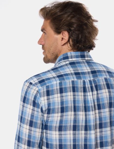 CAMISA DE LINO A CUADROS Azul