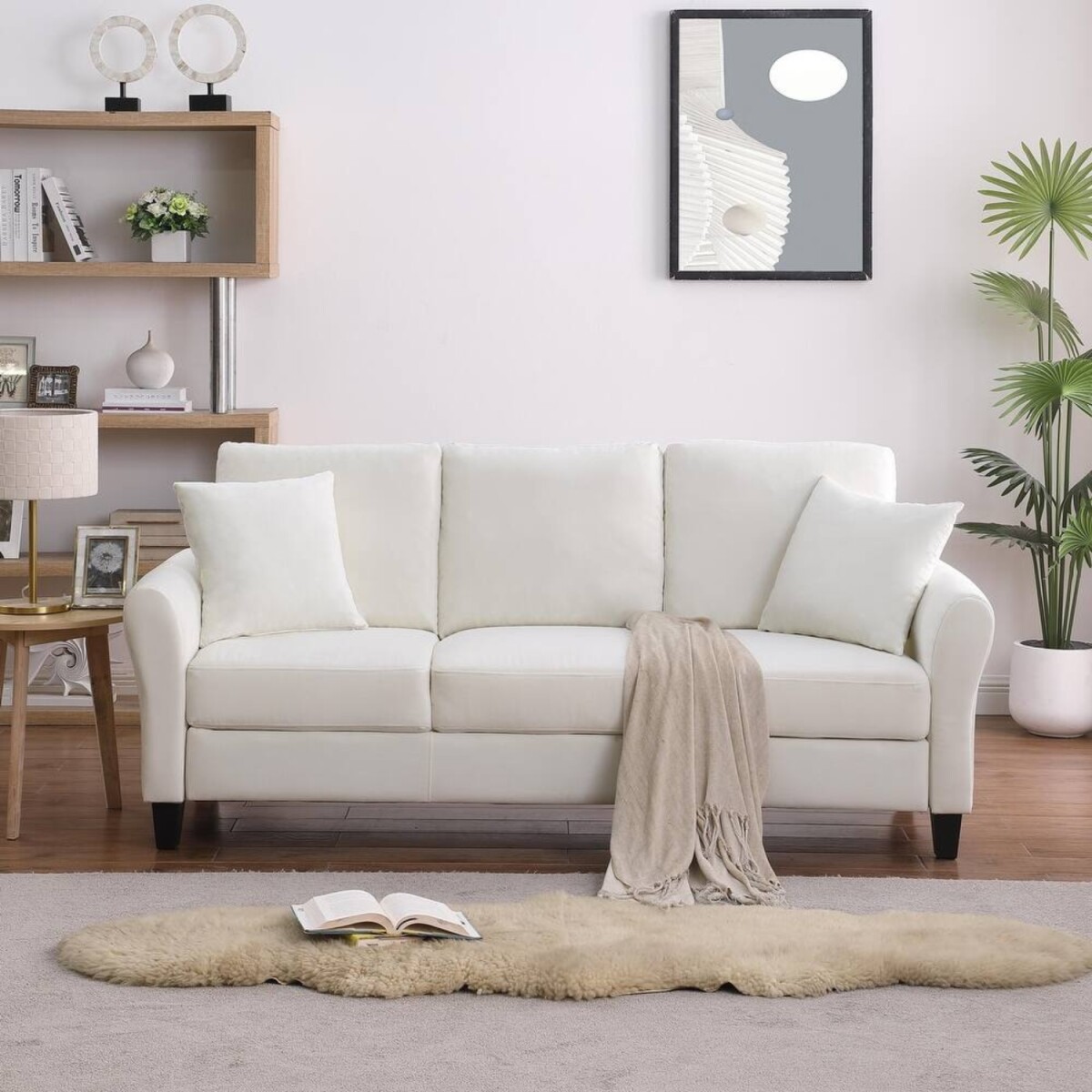 Sillón Sofá Venecia 3 Cuerpos - Blanco + Almohadones 