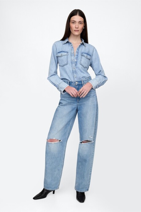 Camisa De Jean Ultrasoft Mujer Acid Wash