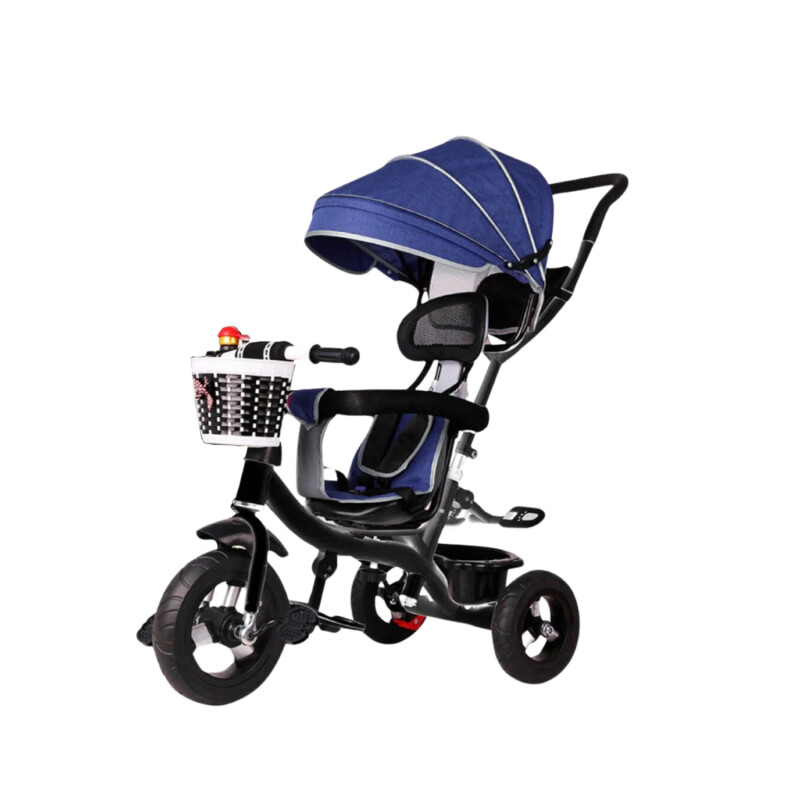 Coche Triciclo a Pedal C/Guía y Capota giratorio 360 - Azul Azul
