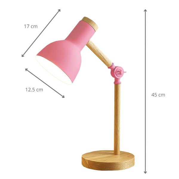 Lampara de Escritorio Nordica Articulada de Metal y Madera Color Rosa Lampara de Escritorio Nordica Articulada de Metal y Madera Color Rosa