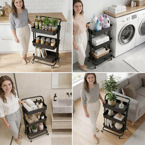 Carrito Organizador Cocina 3 Estantes Carro Con Ruedas Almacenamiento Imback Color Negro Carrito Organizador Cocina 3 Estantes Carro Con Ruedas Almacenamiento Imback Color Negro