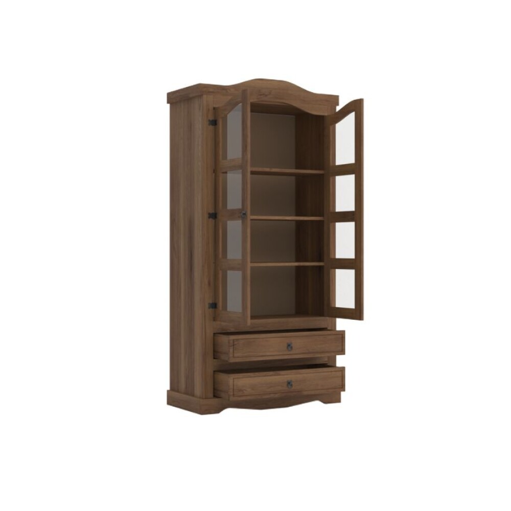 Cristalero 2 Puertas 2 Cajones Madera Maciza Linea Mexicana Oscuro