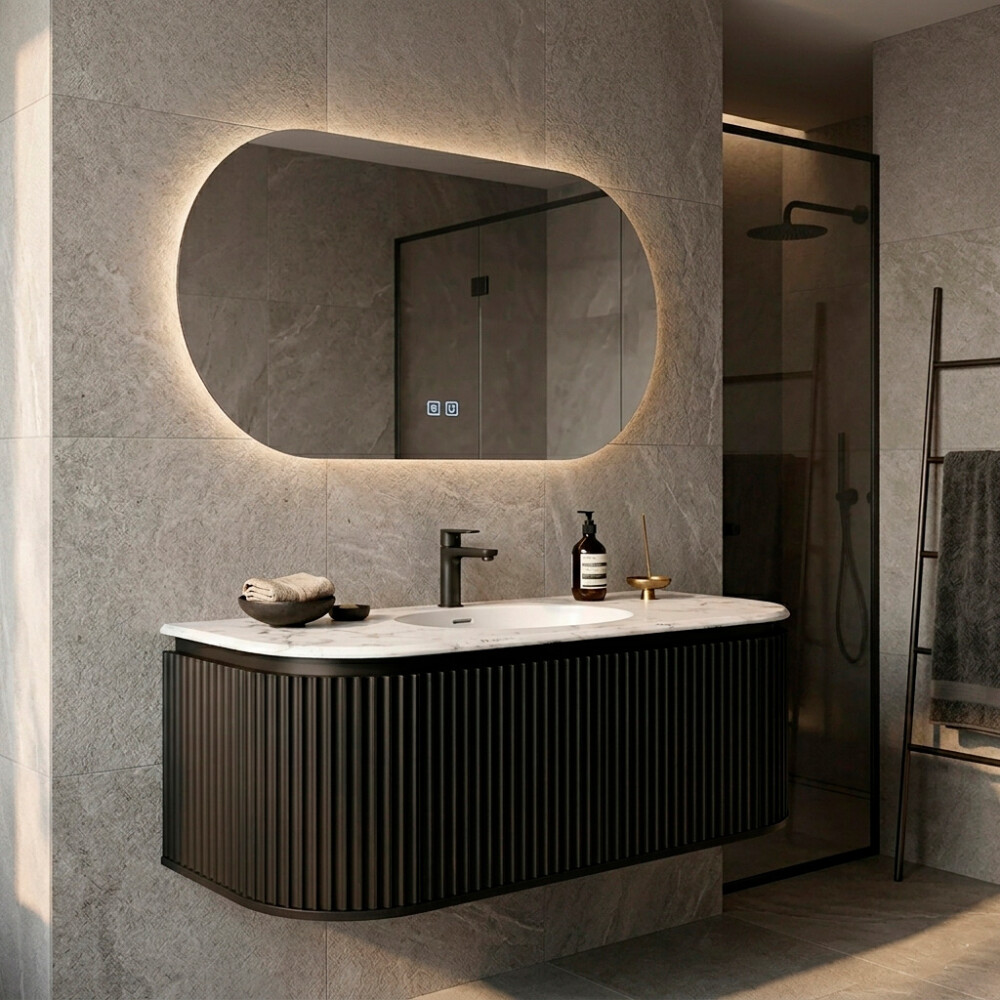 MUEBLE DE BAÑO PVC NEGRO CON ESPEJO LUZ LED MODELO LT6002-100 / MUEBLE + ESPEJO LED - 100 cm Mueble De Baño Pvc Negro Con Espejo Luz Led Modelo Lt6002-100 / Mueble + Espejo Led - 100 Cm
