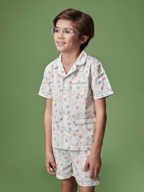 Pijama Estampado Fondo Marino Blanco