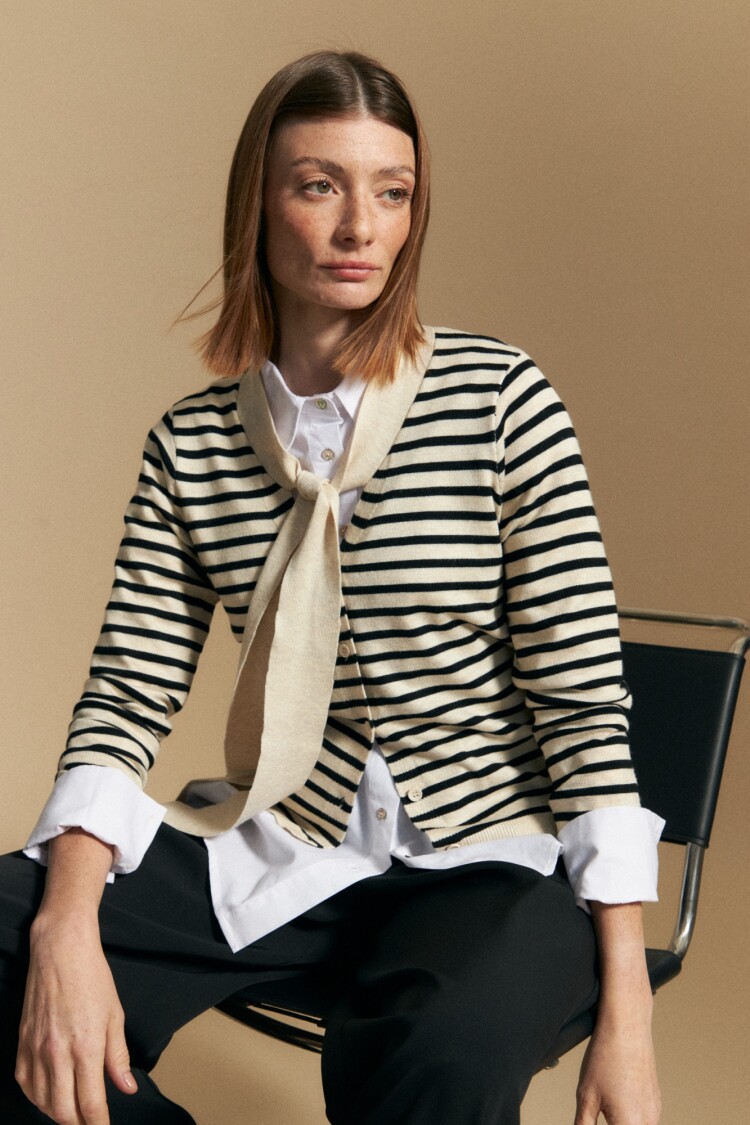 CARDIGAN MANDARINE Negro/Crudo