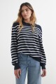 Sweater a rayas con botones en hombro AZUL MARINO