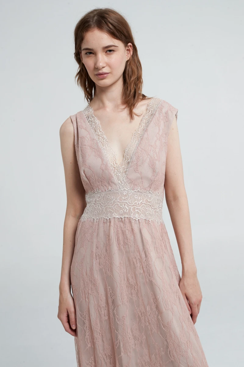 vestido largo encaje Beige
