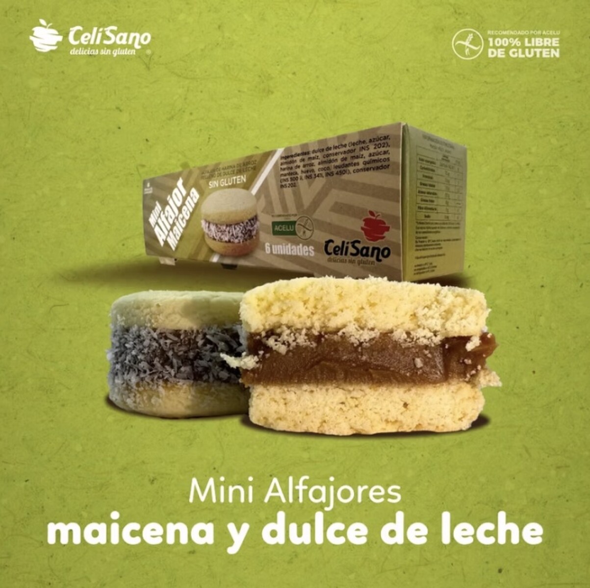 ALFAJOR MAICENA S/GLUTEN X6 CELISANO +SOLO PDE O WEB+ 