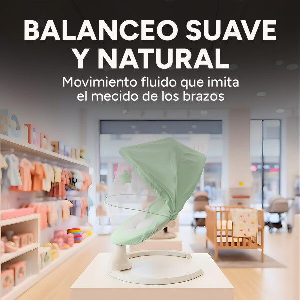Silla Mecedora Bebé 5 Niveles Control Bluetooth Tul Mesita Color Verde
