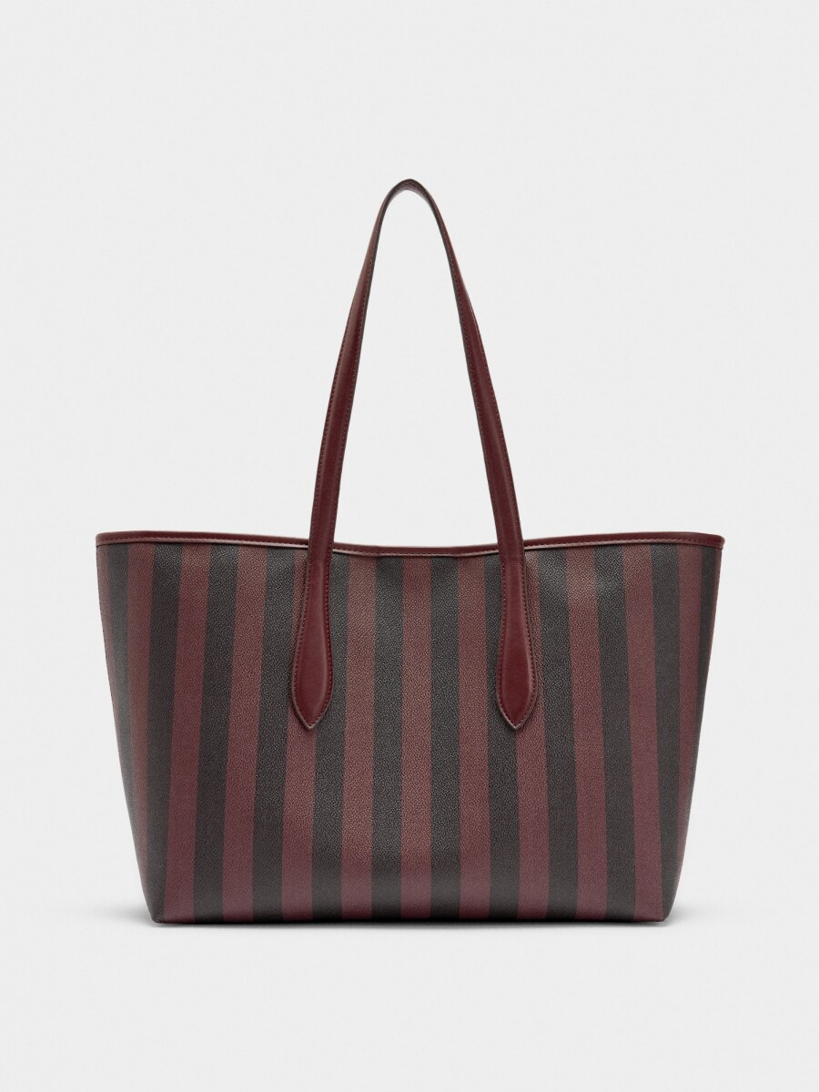 Bolso Shopper A Rayas Con Bolsa Extraíble burdeos
