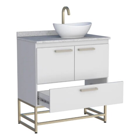 Mueble de baño Suez Blanco mesada granito 80cm con bacha de loza Mueble De Baño Suez Blanco Mesada Granito 80cm Con Bacha De Loza