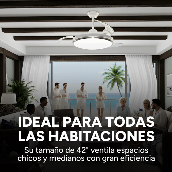 Ventilador De Techo Lámpara Led Aspas Retráctiles C/ Control Color Blanco