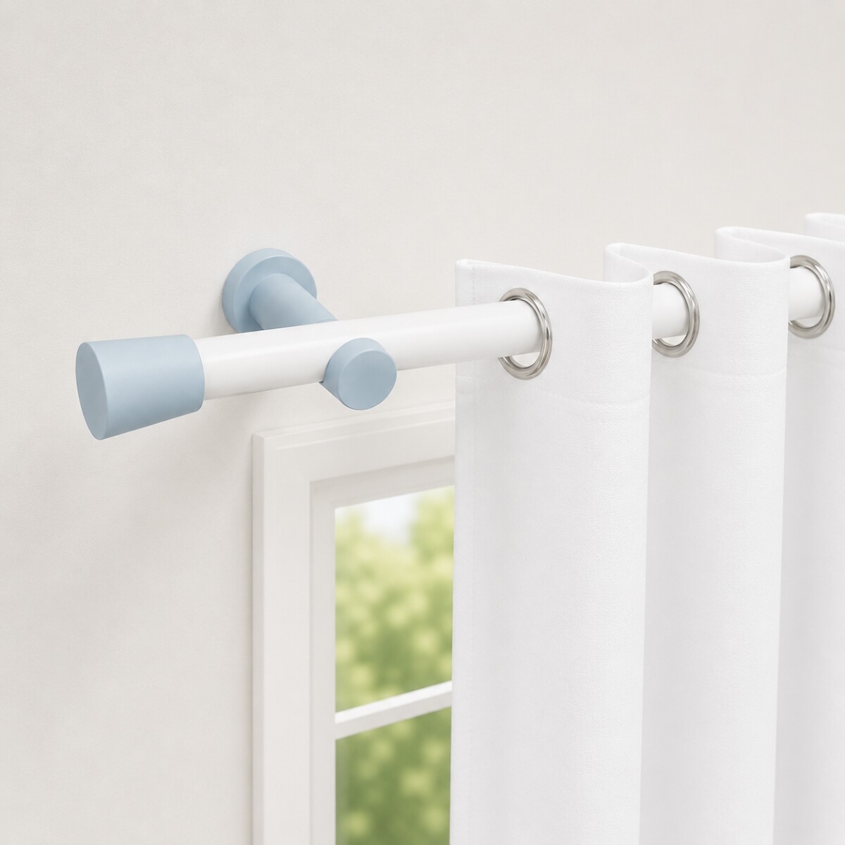 Barrote cortina JOY 2,0m + 2 soportes - CELESTE Y BLANCO 