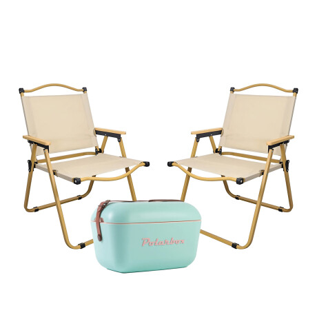 Set Playa Sillas x2 Metal Madera + Conservadora 20L PolarBox Beige