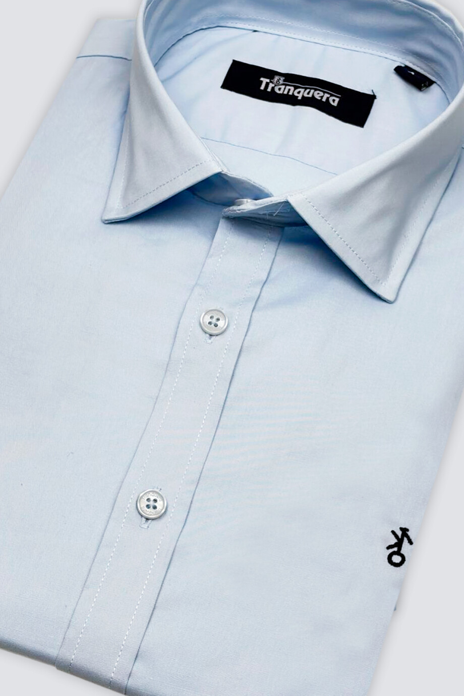 Camisa de Hombre Premium Cuello s/Botones Celeste Liso
