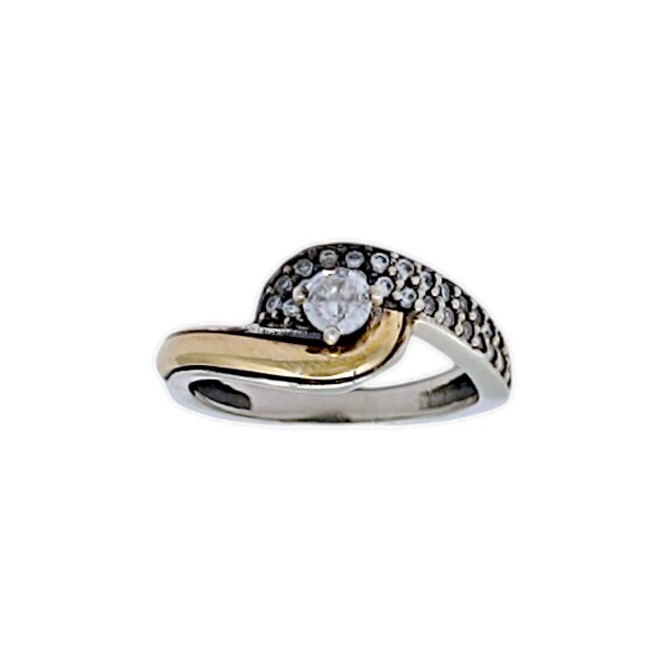 Anillo Halo-Plata y Oro-Piedra Zirconia-AN5444 conpiedra